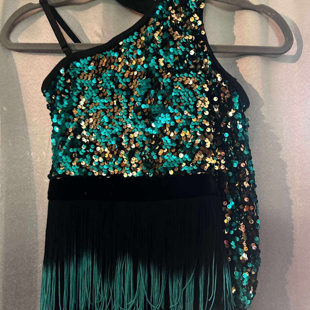 Weissman Teal and Gold Sequin Kids Dance Costume
